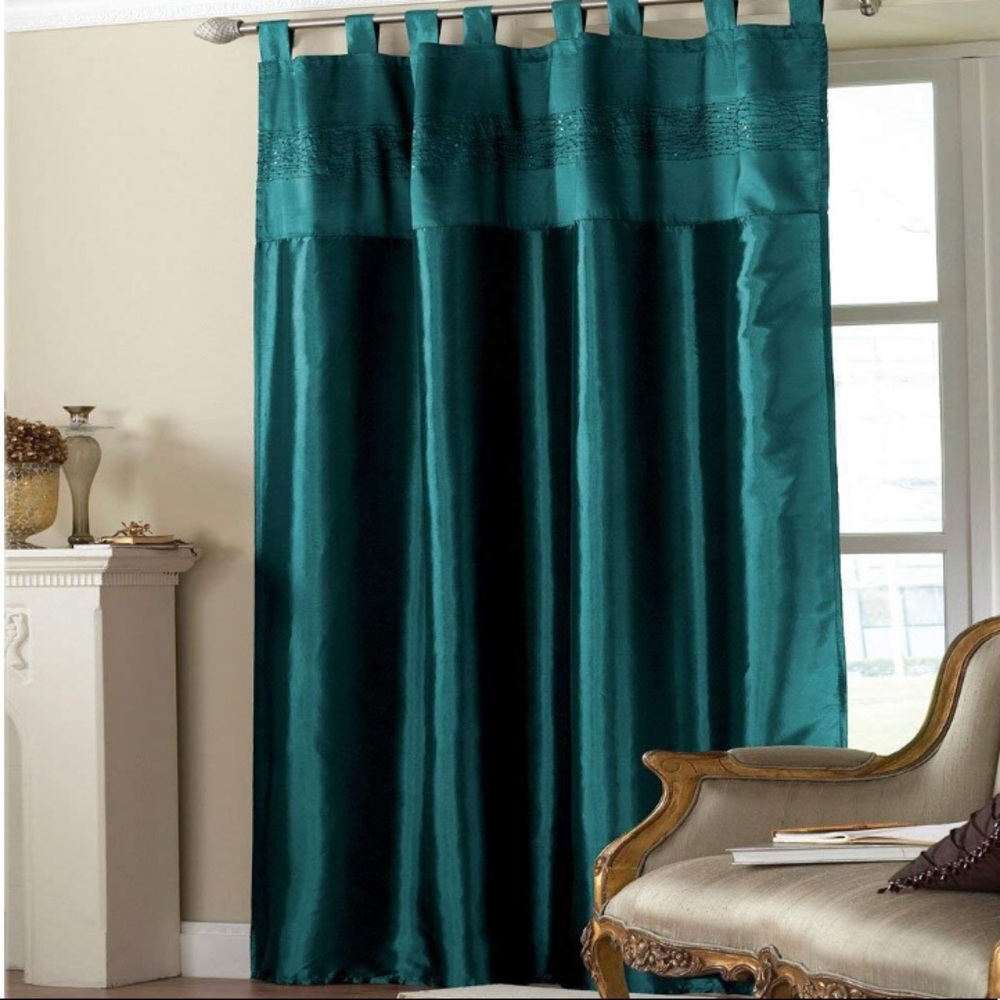 Teal Embroidered Sequin Taffeta Curtain Brands